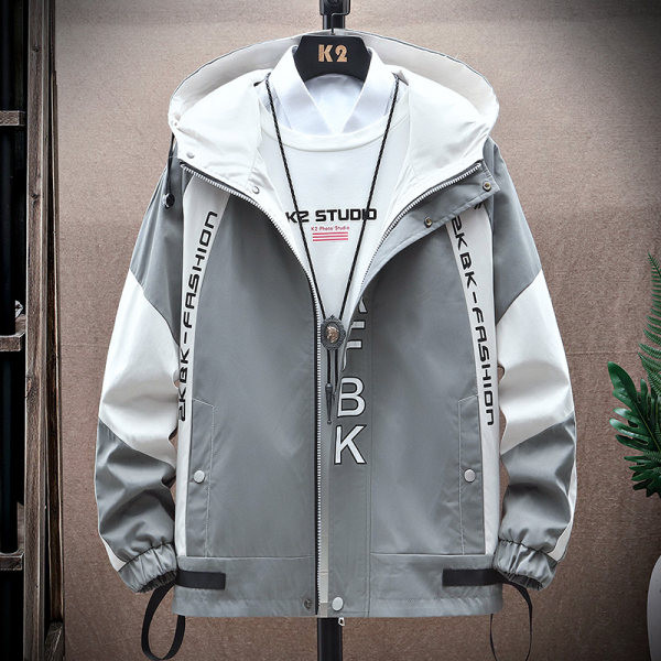 Jachetă bărbați cu glugă de primăvară-toamnă cu cravate și inscripție