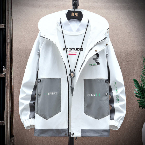 Jachetă bărbați cu glugă de primăvară-toamnă cu cravate și inscripție