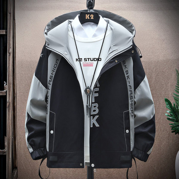 Jachetă bărbați cu glugă de primăvară-toamnă cu cravate și inscripție