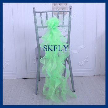 CH098T πολλών χρωμάτων προσαρμοσμένη διακόσμηση γάμου πράσινο ναυτικό μπλε λάιμ πράσινο λιλά μωβ οργάντζα σγουρή ιτιά φύλλο καρέκλας
