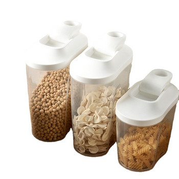 Пластмасов запечатан буркан за храна, дозатор за зърнени храни, гайка, резервоар за закуски, кутия за съхранение Кухненски прозрачен пластмасов буркан за съхранение с гама от капаци