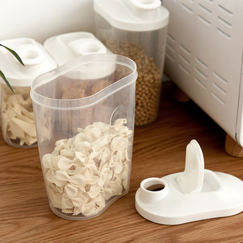 Пластмасов запечатан буркан за храна, дозатор за зърнени храни, гайка, резервоар за закуски, кутия за съхранение Кухненски прозрачен пластмасов буркан за съхранение с гама от капаци