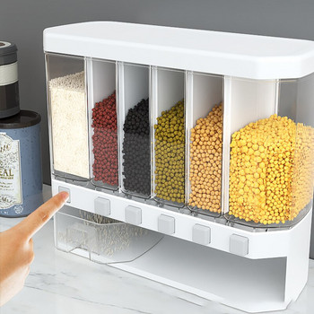 Запечатан дозатор за зърнени храни, устойчив на влага, автоматичен диспенсер за ориз, монтирана на стена кофа за разделяне на ориз, кухненски инструменти