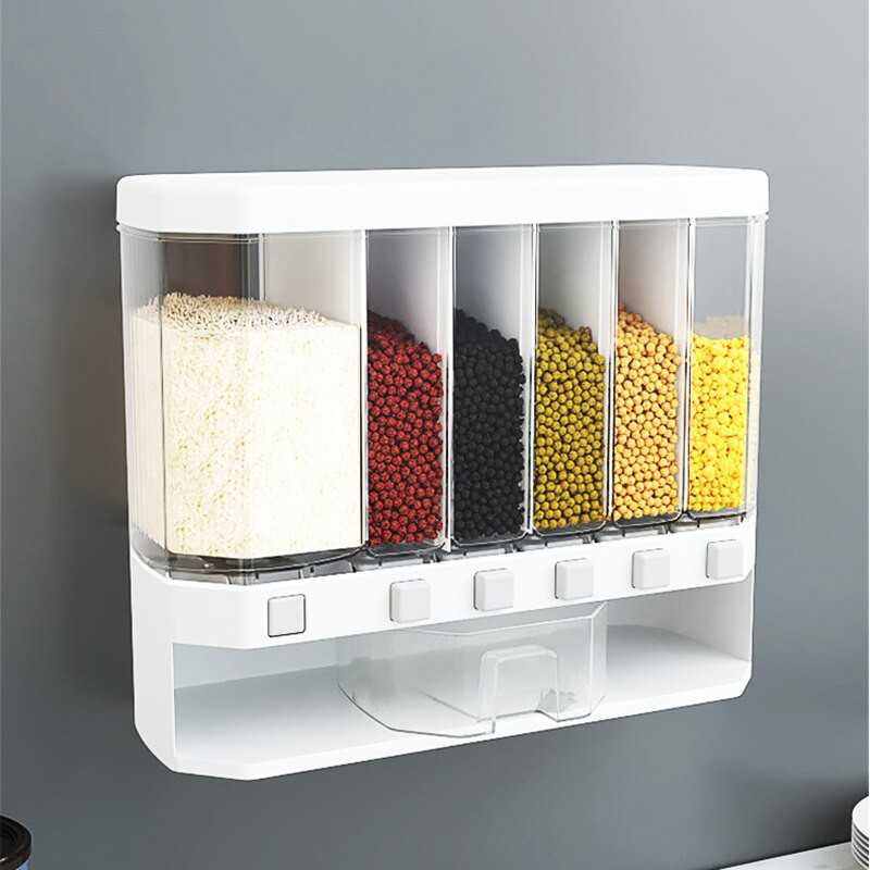 Zatvoreni dozator žitarica otporan na vlagu, automatski stalak za doziranje riže Zidna kanta za cijepanje suhe hrane Kuhinjski alati