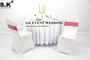 Giltter Shiny Sequin Chair Band Sash Glitter Bow Fit σε κάλυμμα καρέκλας για διακόσμηση γαμήλιων εκδηλώσεων