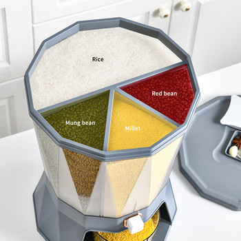 4 Grid Rice Dispenser Dry Food Dispenser Πάγκος Easy Press Περιστρεφόμενος κάδος κόκκων ρυζιού με μεγάλο κύπελλο μέτρησης