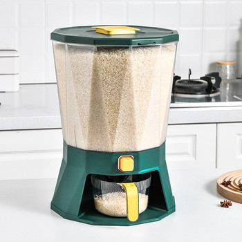 Дозатор за ориз с 4 решетки Диспенсър за суха храна Плот Лесно натискане Въртящ се контейнер за ориз Кофа за зърно с мерителна чаша Голяма