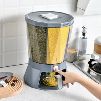 4 Grid Rice Dispenser Dry Food Dispenser Πάγκος Easy Press Περιστρεφόμενος κάδος κόκκων ρυζιού με μεγάλο κύπελλο μέτρησης