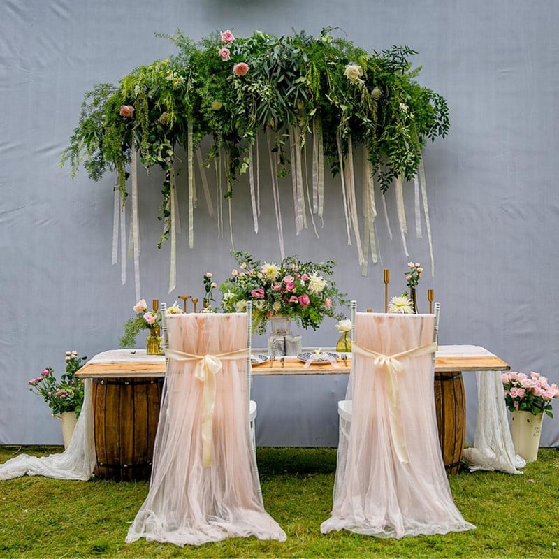 2 vnt tiulio kėdės užvalkalas Pūkuotas Tutu kėdės sijonas nuotakos vestuvėms Baby Shower Gimtadienio vakarėlio dekoravimui Ilgas Tiulis