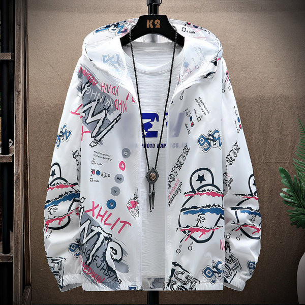 Jachetă de primăvară cu aplicare cu glugă și inscripții pentru bărbați