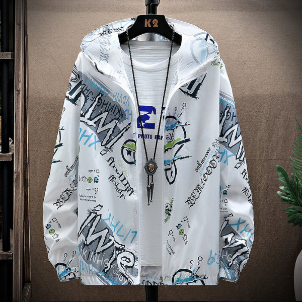 Jachetă de primăvară cu aplicare cu glugă și inscripții pentru bărbați
