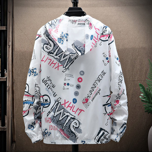 Jachetă de primăvară cu aplicare cu glugă și inscripții pentru bărbați