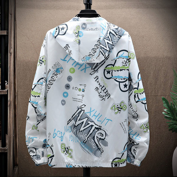 Jachetă de primăvară cu aplicare cu glugă și inscripții pentru bărbați