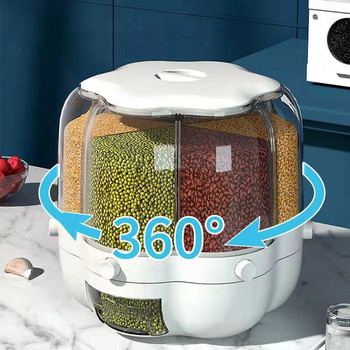 9KG кухненски контейнер за съхранение Въртяща се кофа за ориз за съхранение на храна 6-решеткова класифицирана кутия за съхранение на зърно, устойчива на насекоми и влага