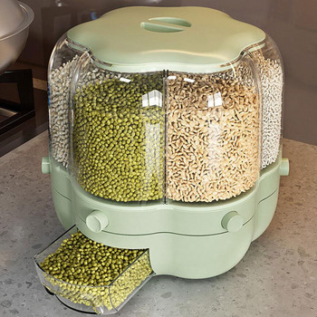 9KG кухненски контейнер за съхранение Въртяща се кофа за ориз за съхранение на храна 6-решеткова класифицирана кутия за съхранение на зърно, устойчива на насекоми и влага