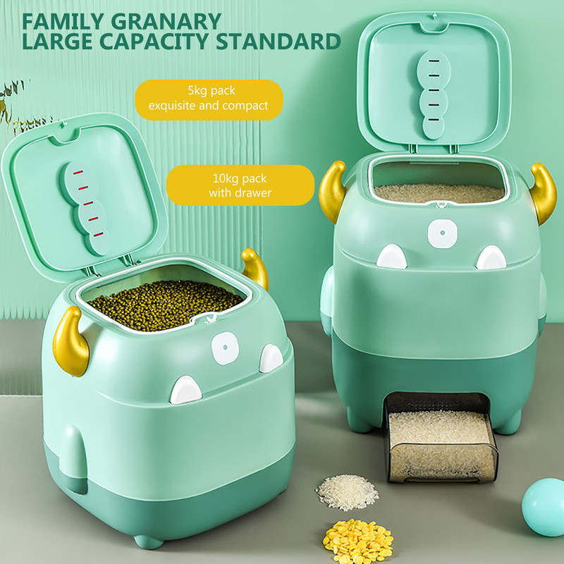 Mieli animaciniai ryžių laikymo indai Maisto laikymo indai su dangteliais sandariai uždaryta miltų grūdų laikymo dėžė su matavimo puodeliu