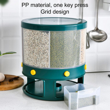 Визуален прозорец за съхранение на храни Дозатор за ориз PP Универсален въртящ се 6-решетен контейнер за зърно, който запазва свежестта