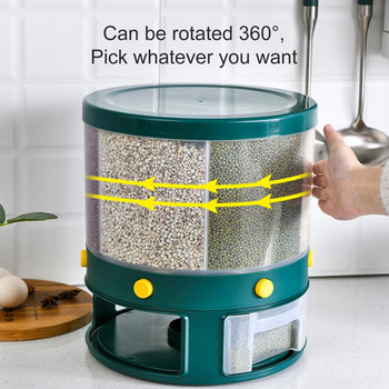 Визуален прозорец за съхранение на храни Дозатор за ориз PP Универсален въртящ се 6-решетен контейнер за зърно, който запазва свежестта