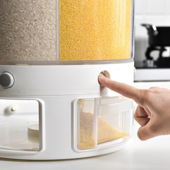 10L Βάζα Κουζίνας Περιστρεφόμενης σειράς 6 πλέγματος με καπάκι Διανομέας Cereales Ντουλάπι κουζίνας Αποθήκευση Dispenser Food Container Αρχική