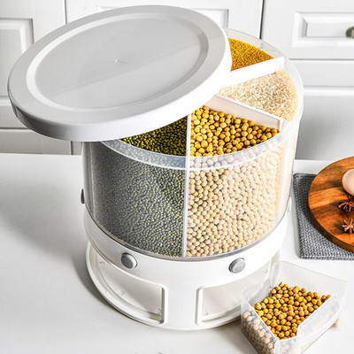 10L 6 Grid Rotate Rangement Кухненски буркани с капак Разпределител Cereals Кухненски шкаф Storagerice Диспенсър Контейнер за храна Home