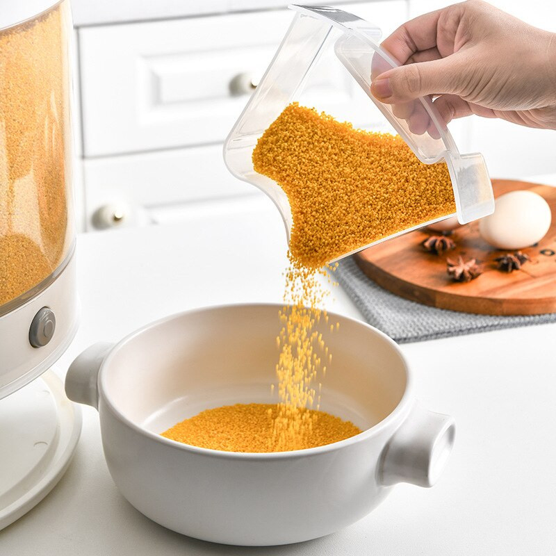 10 literes 6 rácsos, forgatható tartomány konyhai edények fedővel. Elosztó Gabonatartó Konyhai Szekrény Tároló Adagoló Élelmiszer konténer Kezdőlap