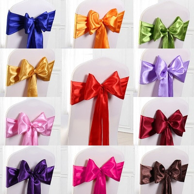 10 vnt. Satin Kėdė Bow Sashes Vakarėlio kėdės Vestuvinės Apyrankės Auksinės Rožinės Kėdės Užvalkalai Apdailos Kėdės Dekoracijos Dizainas Banketai