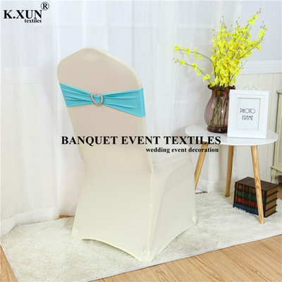 Bijela crna boja spandex traka za stolicu Mašna s kopčom u obliku srca za banket Dekoracija događaja Vjenčanje Elastična likra pojas za stolicu