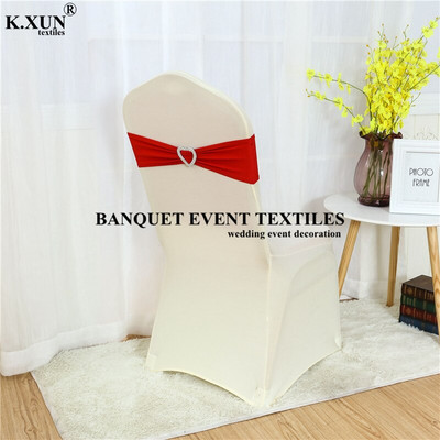 Bijela crna boja spandex traka za stolicu Mašna s kopčom u obliku srca za banket Dekoracija događaja Vjenčanje Elastična likra pojas za stolicu