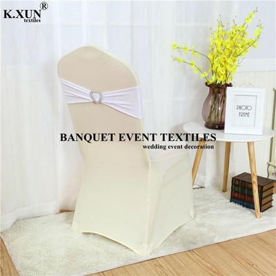 Bijela crna boja spandex traka za stolicu Mašna s kopčom u obliku srca za banket Dekoracija događaja Vjenčanje Elastična likra pojas za stolicu