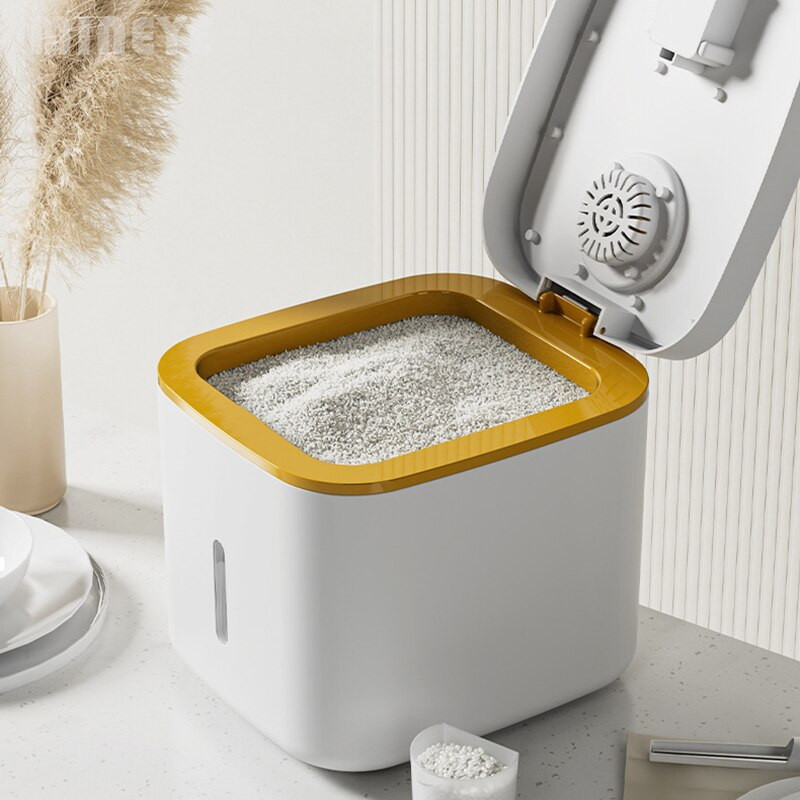 Găleată de orez rezistentă la insecte și la umezeală Făină de cereale Sigiliu pentru hrana pentru animale de companie cu capac Cutie de depozitare din plastic Recipiente de bucătărie de 5 kg și 10 kg