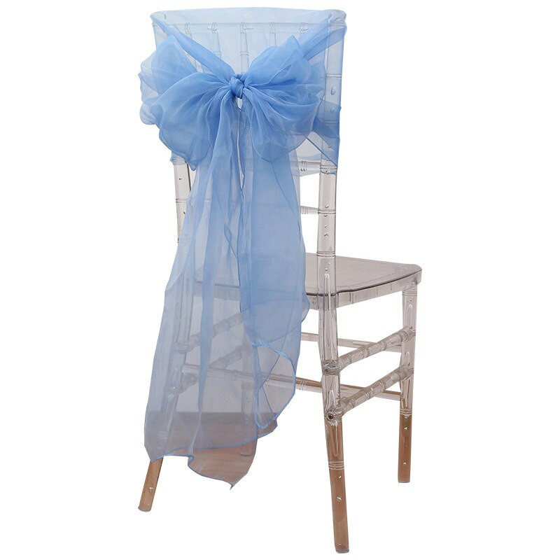 65x275cm Narancssárga Organza csomó Esküvői Szék Dekor Bankett Rendezvény Székdíszek Csokornyakkendők Székszalagok Síkszalagok Kék 25db/tétel