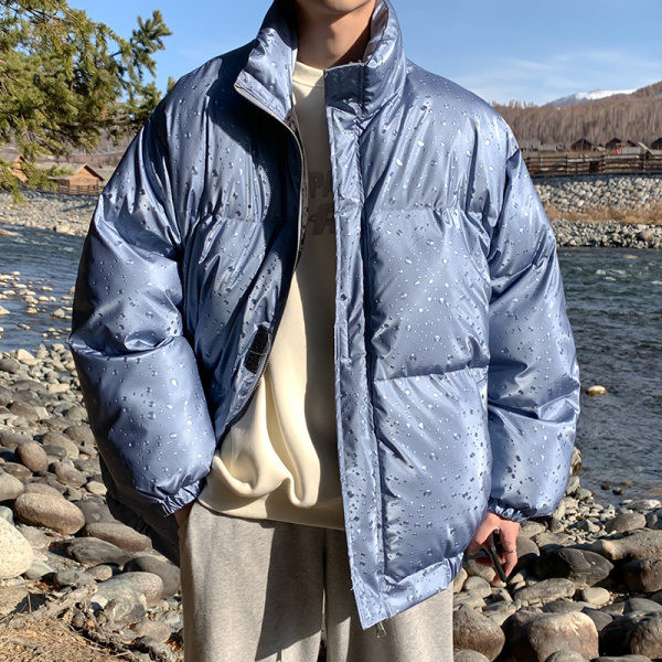 Jachetă pentru bărbați cu model gratuit, cu guler înalt și buzunar