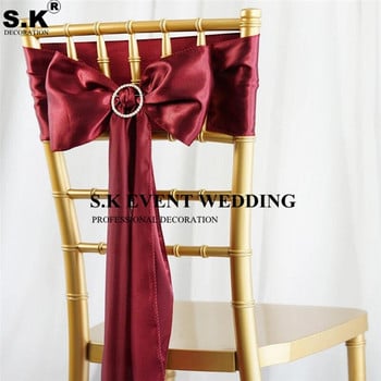 Сатенени сватбени столове, папийонка, сатенена панделка, ленти за столове за сватбена украса, хотелски парти консумативи