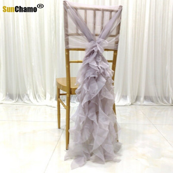 Висококачествени модни пояси за столове Връзки за лента за столове Къдрави шифонени пояси с волани за сватбено тържество, банкетни декорации