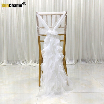 Висококачествени модни пояси за столове Връзки за лента за столове Къдрави шифонени пояси с волани за сватбено тържество, банкетни декорации