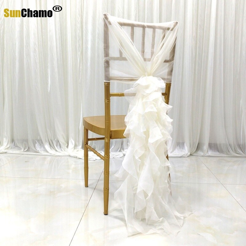 Kiváló minőségű divatos székszárnyak székpántok Göndör sifon fodros szárnyak esküvői bankett dekorációs kellékek