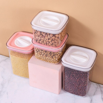 WBBOOMING Запечатан резервоар за съхранение Кухненски хладилник Пластмасов резервоар за съхранение Копче Дизайн Съхранение на закуски Кутия за съхранение на пълнозърнеста храна