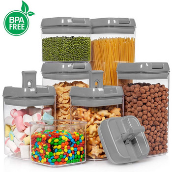 MLIA 7PCS Контейнер за съхранение на храни без BPA Пластмасов кухненски хладилник Кутия за юфка Многозърнест резервоар за съхранение Прозрачна запечатана кутия