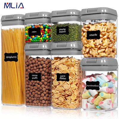 MLIA 7PCS BPA Free skladovacia nádoba na potraviny Plastová kuchynská chladnička Krabica na rezance Viaczrnná skladovacia nádrž Priehľadná uzavretá plechovka