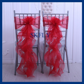 CH098B προσαρμοσμένη φθηνή διακόσμηση γάμου ωραία χριστουγεννιάτικη ανοιχτό ροζ λιλά κόκκινη οργάντζα σγουρή ιτιά φύλλο καρέκλας