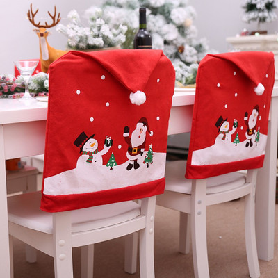 Κάλυμμα καρέκλας από μη υφαντό ύφασμα Φύλλα για Χριστουγεννιάτικα Διακοσμητικά σπιτιού Cartoon Santas Snowman Cover Μεγάλο Χριστουγεννιάτικο καπέλο 1 ΤΕΜ