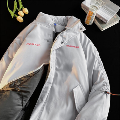 Jachetă largi pentru bărbați, cu guler înalt și inscripții