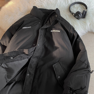 Jachetă largi pentru bărbați, cu guler înalt și inscripții