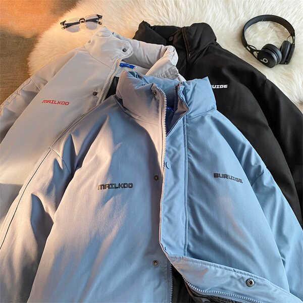 Jachetă largi pentru bărbați, cu guler înalt și inscripții