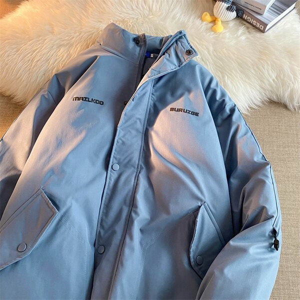 Jachetă largi pentru bărbați, cu guler înalt și inscripții