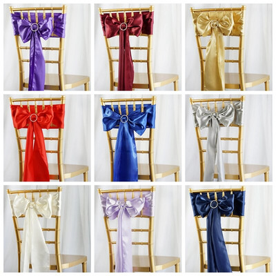 Cheap 25pcs/lot 16*275cm Satin Bow Tie Chair Sash Band For Hotel Banquet Wedding Party Decoration Red/Blue/Yellow Multi Color