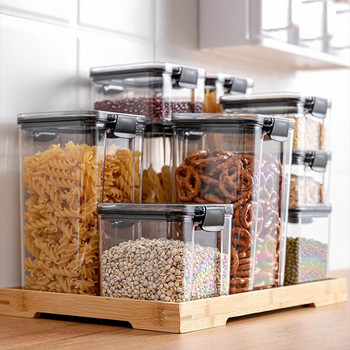 4 бр. Подреждащ се акрилен контейнер за съхранение на храна Пластмасова кухненска кутия за юфка Многозърнест резервоар за съхранение Прозрачни запечатани кутии с качество