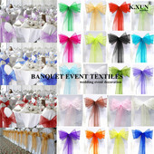 25 tk 100 tk organza tooliraamid Tooli vibud Pulmapidu Sündmus Xmas Bankett Decor Läbipaistev organza kangas 18cm x 275cm