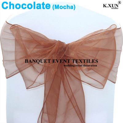 25 tk 100 tk organza tooliraamid Tooli vibud Pulmapidu Sündmus Xmas Bankett Decor Läbipaistev organza kangas 18cm x 275cm