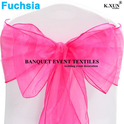 25 tk 100 tk organza tooliraamid Tooli vibud Pulmapidu Sündmus Xmas Bankett Decor Läbipaistev organza kangas 18cm x 275cm